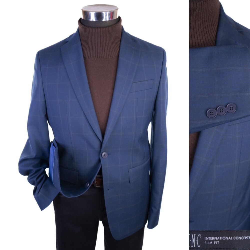 INC International Concepts Blue Blazer Sport Coat Sz S (38R) 2-Button Jacket